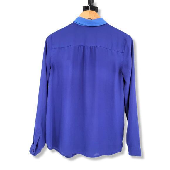 LOFT Ann Taylor Colorblock Chiffon Semi Sheer 1/2 Button Down Blouse Size Small - Picture 2 of 11